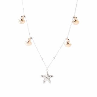 Edelstahl Kette Muschel & Seestern (bicolor silber-rosegold)